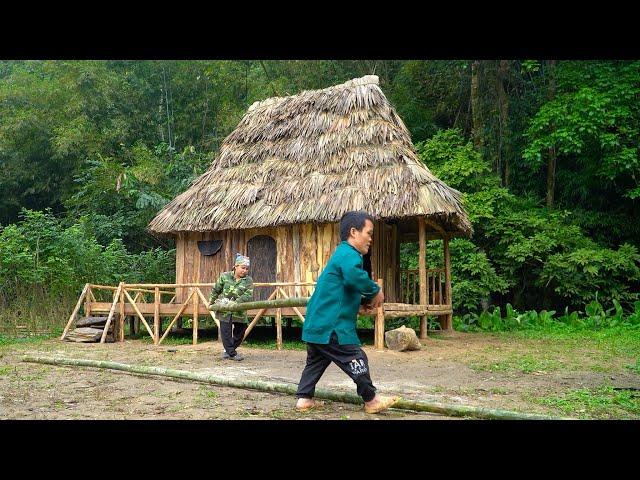 Dwarf family primitive life: starting a new life building a wooden house - primitive joy