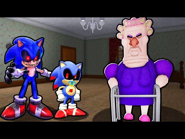 SONIC.EXE AND BABY SONIC.EXE VS ESCAPE GRUMPY GRAN IN ROBLOX