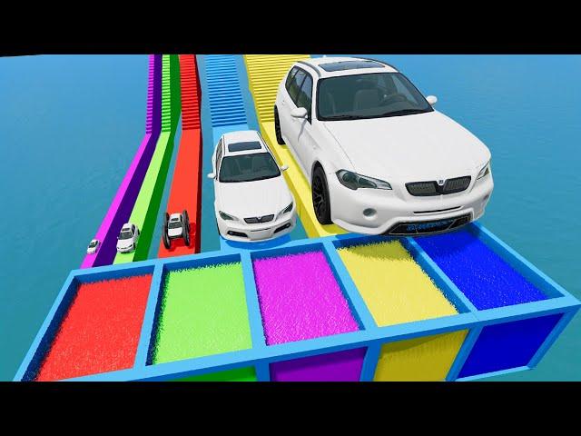 Big & Small Cars vs Stairs Color with Portal Trap - Car vs Train - BeamNG.Drive