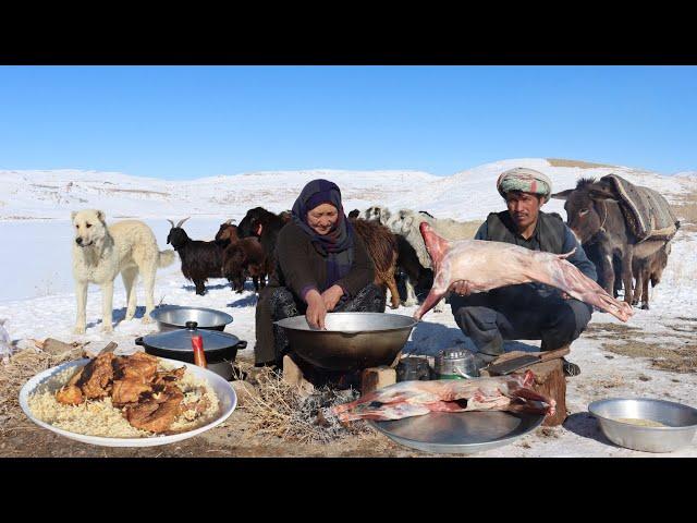 Surviving in the Highest Mountains of Afghanistan -63°C | Shepherd Mother Cooking Goat Curry Recipe