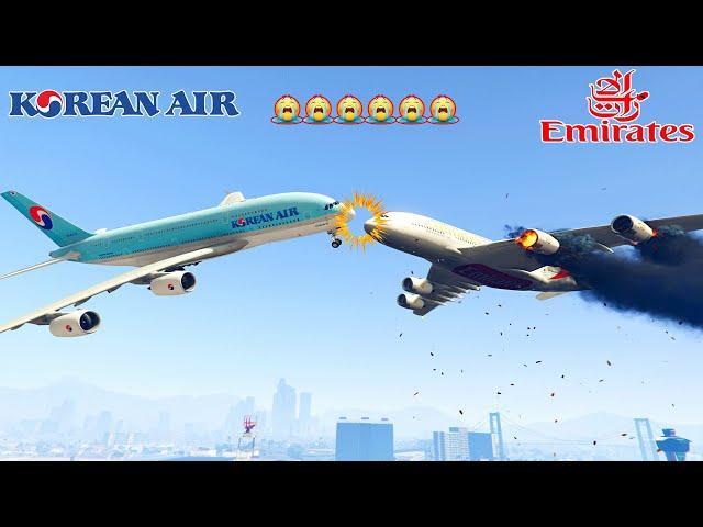 Emirates airline a380 & Korean airbus Collide Extremely & Crash in water Today At U.A,E GTAV #shorts