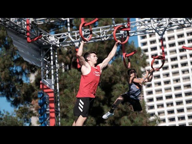 Cal Plohoros vs Jonathan Godbout on the American Ninja Warrior Junior Qualifying Course