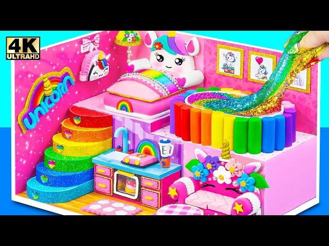 Make Unicorn Miniature House with Rainbow Slime Pool from Clay  & Unboxing Ice Cream Shop Toy 