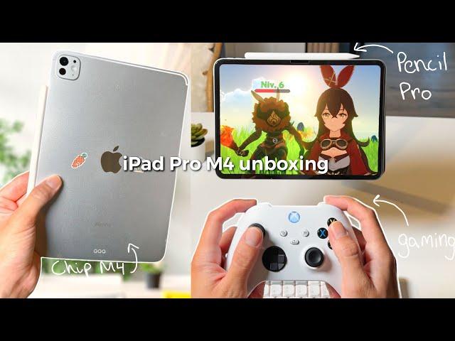  iPad Pro M4 (silver) unboxing | Apple Pencil Pro + accesories & gaming setup