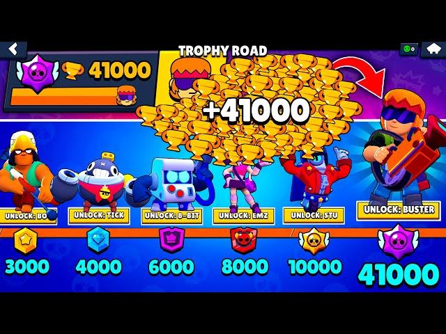 NONSTOP to 41000 TROPHIES Without Collecting TROPHY ROAD + New Brawler BUSTER - Brawl Stars