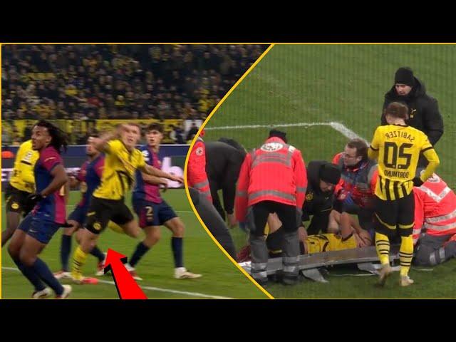 Dortmund’s Nico Schlotterbeck taken off on stretcher with ankle injury in loss to Barcelona