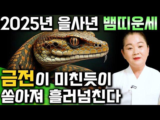 2025년 을사년 초대박 뱀띠운세경축드립니다! 2025년 뜻밖에 금전이 들어와 큰 부자가 된다! 최고의 신년을 맞이한다! 53년생 65년생 77년생 89년생 금전 귀인 문서운