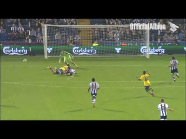 Incredible tackle: Albion's Craig Dawson v Arsenal