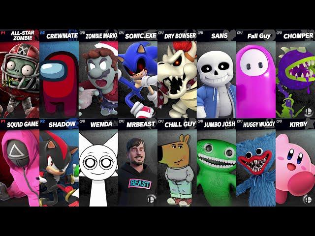 Mario vs Sonic Exe | Squid Game vs Among Us vs Dry Bowser vs Shadow in Super Smash Bros Ultimate