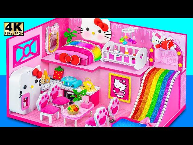 Build Cutest 2 Storey Pink Hello Kitty House has Rainbow Slide Pool from Slime - DIY Miniature House