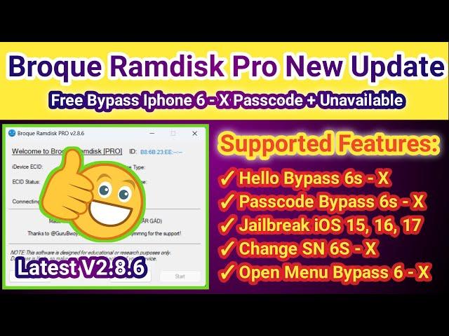 Broque Ramdisk Pro : Free iCloud bypass | iPhone 6 to X iOS Open Menu ID Remove | 2025 Download link