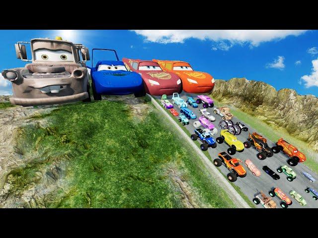 Big & Small McQueen Boy,Tow Mater vs Dinoco, Doc Hudson vs Pixar Car vs DOWN OF DEATH - BeamNG.Drive