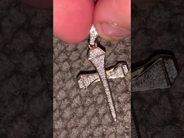 10K Yellow Gold Micro Pave Diamond Small Nail Cross Pendant #Traxnyc.