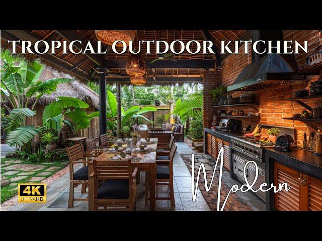 Brick & Stone Elegance: Stylish Outdoor Kitchen Design with Modern Tropical & Courtyard Cuisine