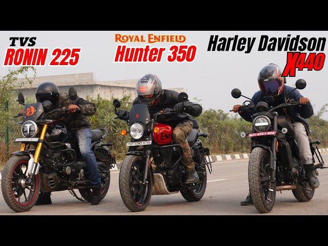 Harley Davidson X440 vs TVS Ronin 225 vs Royal Enfield Hunter 350 Drag Race