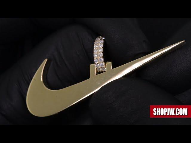 Custom 14k Gold and Diamond Nike Swoosh Pendant || Shopjw