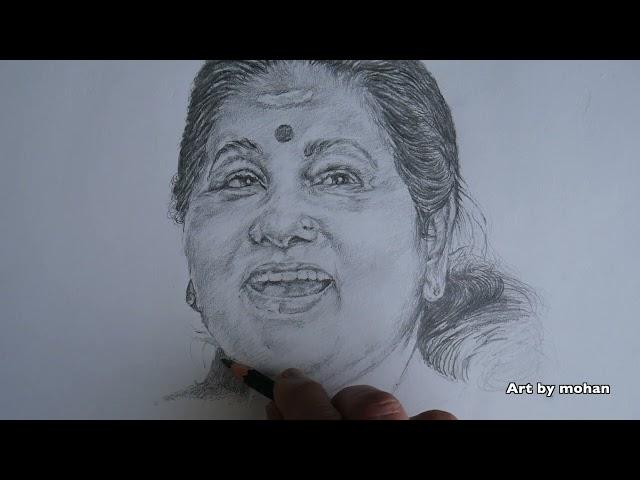 K.P.A.C Lalitha's Portrait in Pencil: Artistic Process Revealed