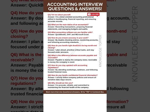 Accounting Interview Questions and Answers | Accountant Interview Questions