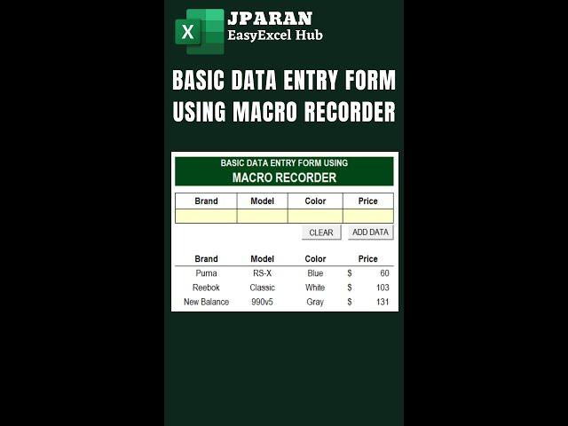 Basic Data Entry Form using Excel Macro Recorder