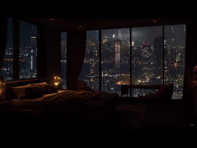 New York City Showers At Night - Relax With The Sound Of Rain On A Soft Bed 