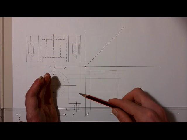 How to draw a sectional right view from a machine parts top and front view.