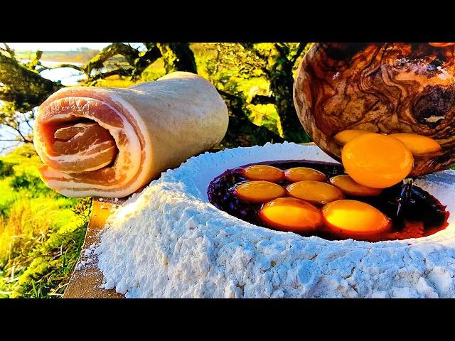 Cheesy Pasta Carbonara with BACON Cooked in Nature | Outdoor ASMR Cooking