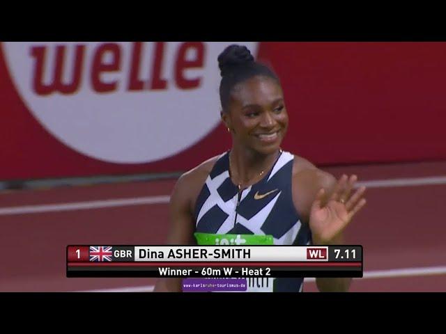 Dina Asher-Smith 60m World Lead: 2021 World Indoor Tour Karlsruhe