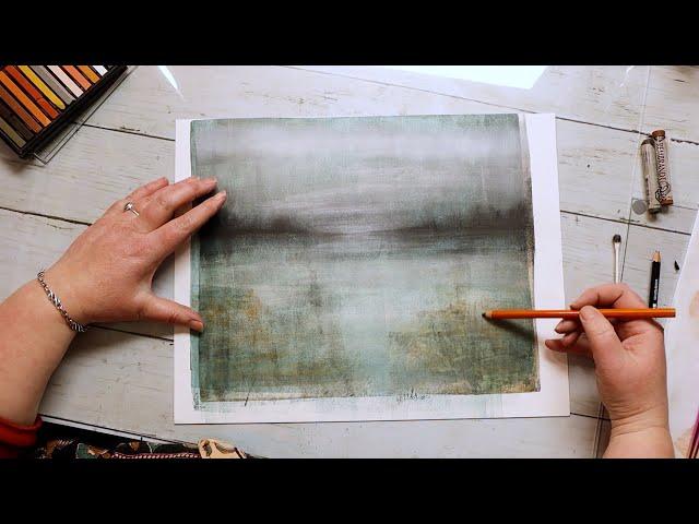 Monotype printing with a gel press: abstract landscape with a gelli plate