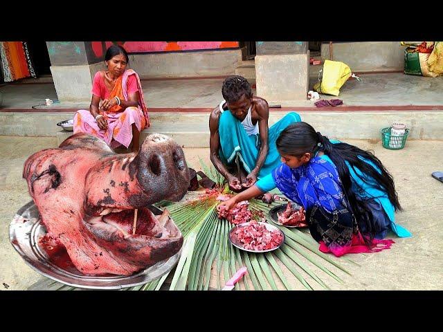 How Clean PIG Meat And Cook By Village Tribal People | Their Traditional Methods | Village Cooking