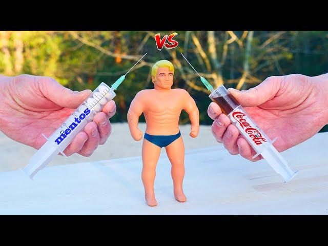 Experiment: Stretch Armstrong vs Coca Cola and Mentos