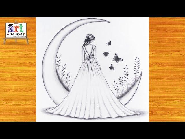 How to draw a cute Girl with Butterflies -Pencil sketch || Drawing easy for beginner || Girl drawing