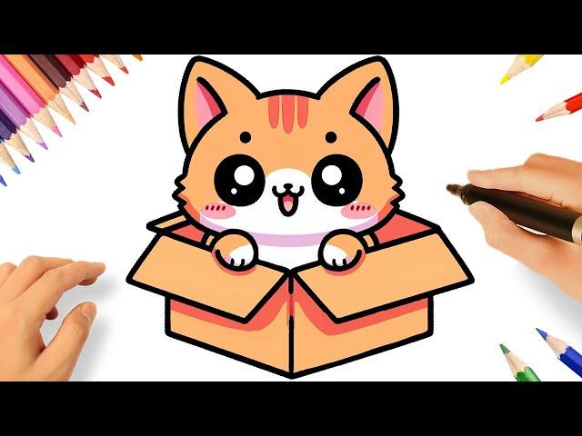 HOW TO DRAW A CUTE KAWAII CAT IN A BOX 