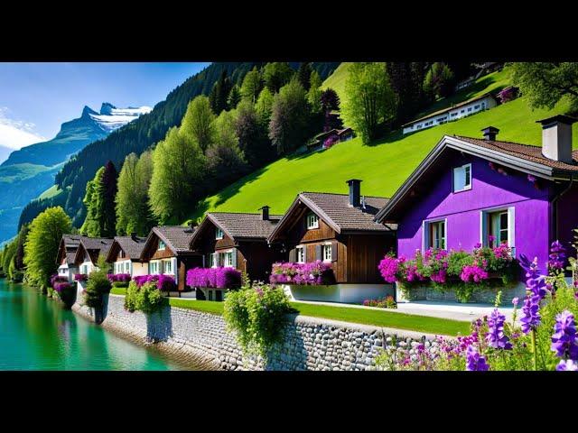  INTERLAKEN in spring, Switzerland, Relaxing walking tour, 4K HDR