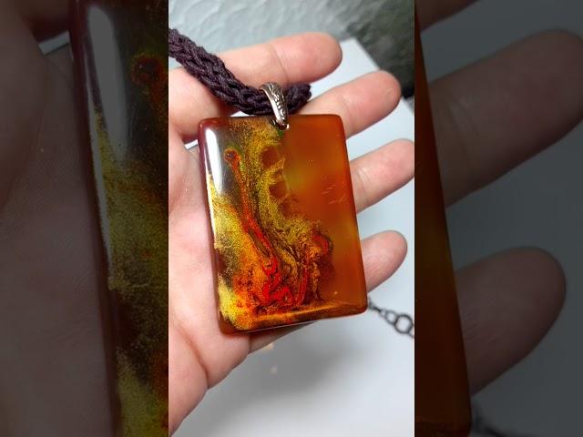 Аленький цветочек, колье с росписью в технике Флюид Арт или fluid art.