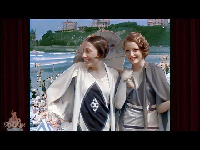 A Day at the Beach 1928 - Biarritz France 1920s | AI Enhanced [60 fps 4k]