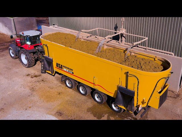 Biggest Feed mixer in Europe | USA Equipment | Vreba Dairy | Loading, mixing and feeding the cows XL