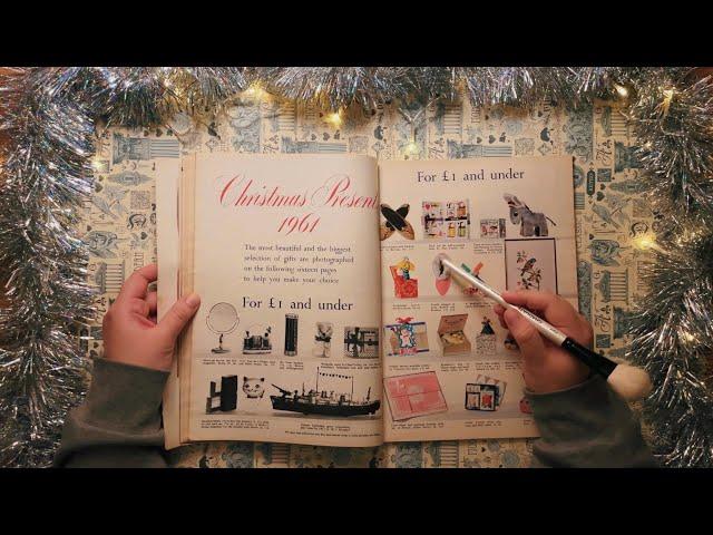 ASMR 1960s Vintage Christmas Magazine Flip Through (whispering, tracing, brushing, paper sounds)