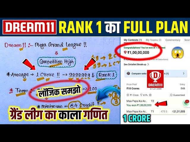 Dream11 में Rank 1 में आने के लिए Full Plan || Dream11 Mega Grand League Me Rank 1 Kaise Laye