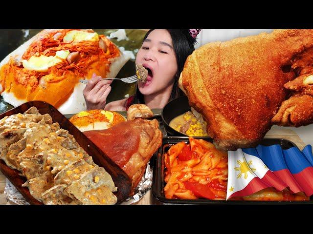 FILIPINO FOOD MUKBANG! First Time Eating Lengua Pork Tongue Stew, Filipino Tamale & Crispy Pata ASMR