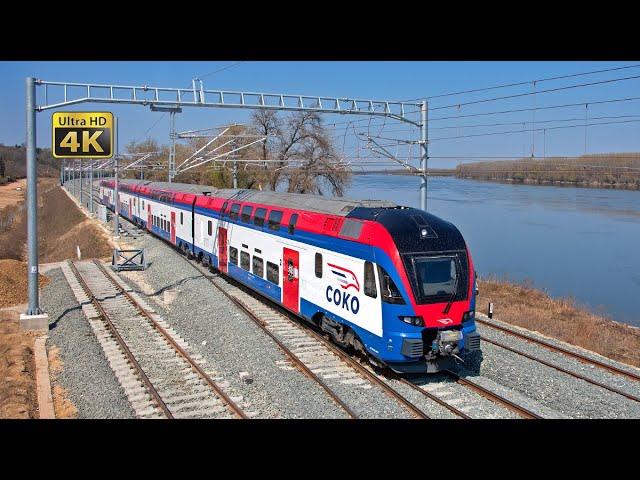 Fast trains in Serbia -- 200km/h and 160km/h at Belgrade - Novi Sad upgraded railway line [4K]