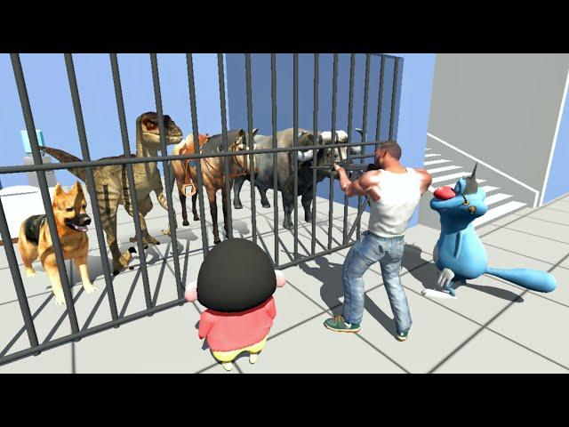 Shinchan put Dinosaur Zebra Animals in Jail in Indian Bikes Driving 3d