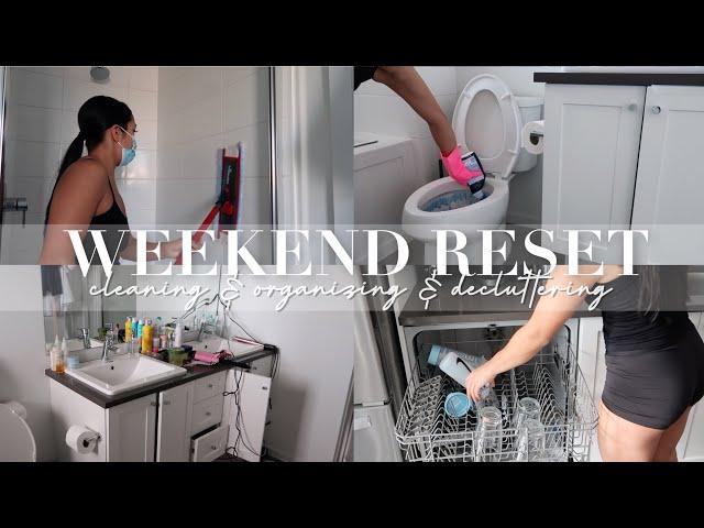 PRODUCTIVE WEEKEND CLEANING ROUTINE | Organize, Clean, Declutter my Kitchen & Bathroom + Laundry day