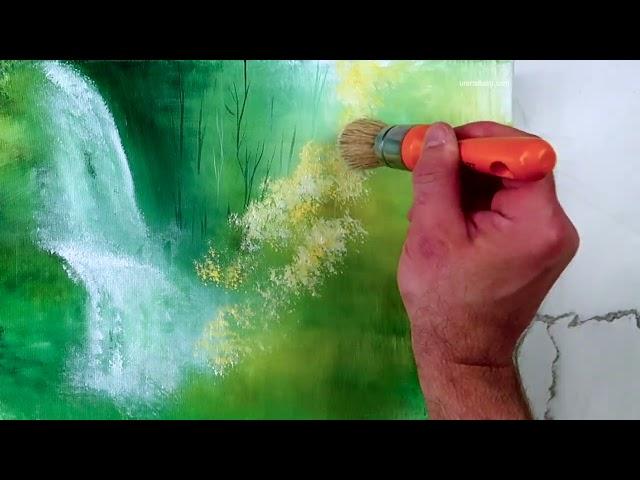 Mystic Cascades: Step-by-Step Big Waterfall in Sunshine Landscape Painting Demo | Acrylics