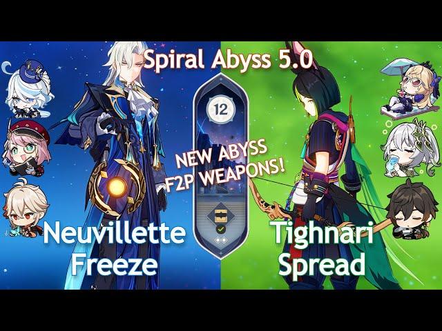 NEW Spiral Abyss 5.0! C0 NEUVILLETTE FREEZE x C0 TIGHNARI SPREAD | Floor 12 | Genshin Impact