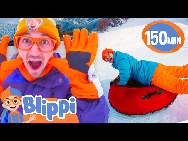 Blippi Plays in the Snow - Sliding Down the Mountain - Blippi | Educational Videos for Kids