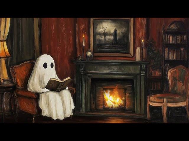 Read with Mr. Ghosty | Haunted Library Ambience | Cozy Fireside Horror Book ASMR with Thunderstorm