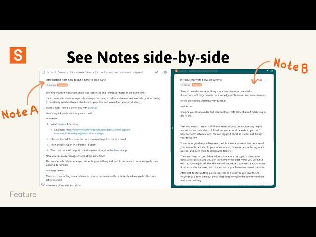 How to see Notes side-by-side | Saner.ai