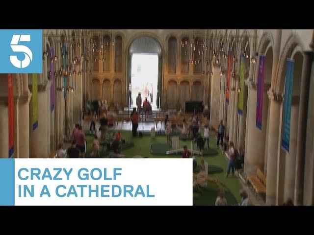 Rochester Cathedral installs mini golf course in the pews | 5 News