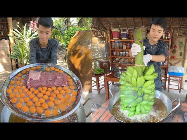 Yummy Fry egg beef salad cooked rice, Rice crab cooking, Fry banana for crispy | Chef Ny