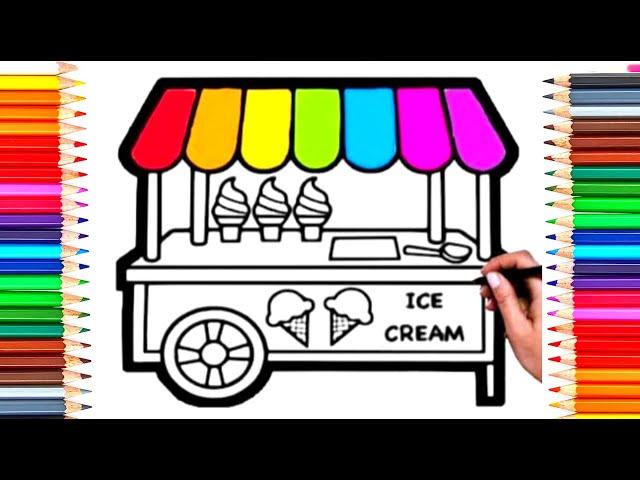 How to draw and color Ice cream truck, easy drawing for toddlers and kids